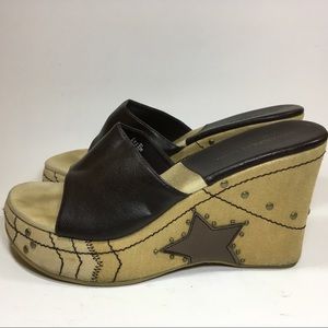 Women's studded patchwork wedge sandals